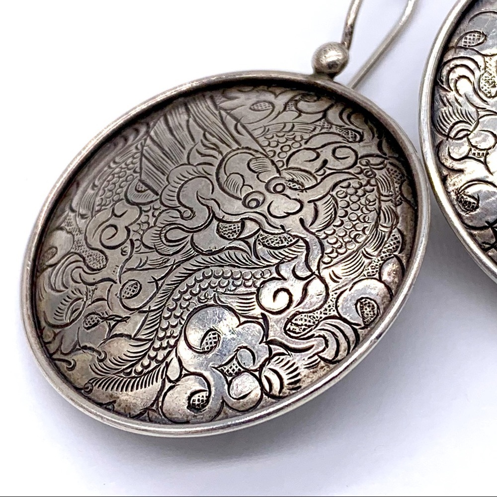 Silpada Sterling Etched Dragon Disc Earrings